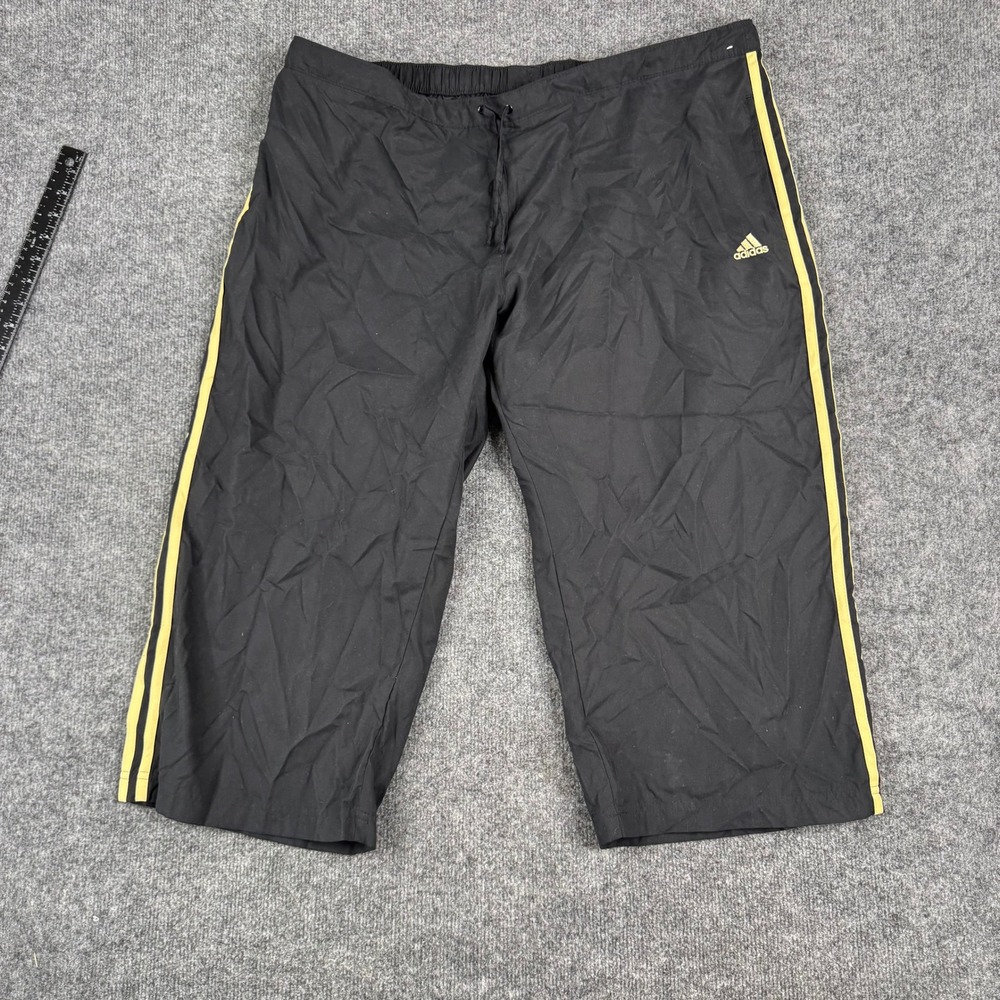 Adidas Capri Pants Mens Size 2XL Black Yellow Stripe Athletic Track Joggers